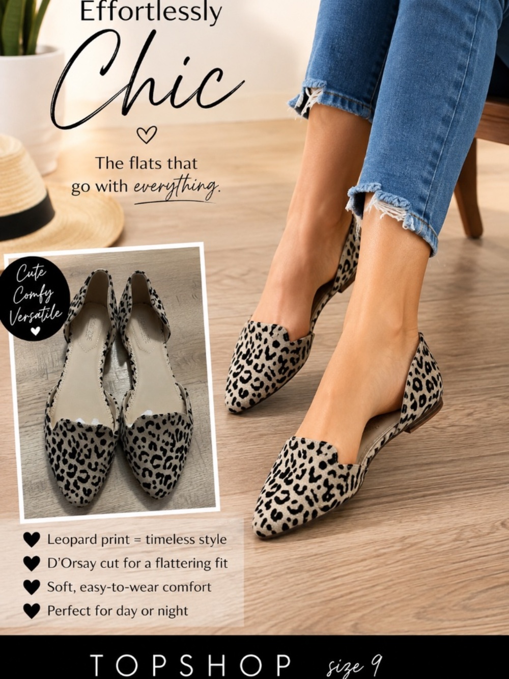 Rachel Zoe Leopard Print D’Orsay Pointed Toe Flats – Size 9.5